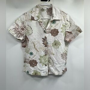 Mens Hot Cotton Cream Floral Cotton Button Down Shirt Resort Vacation Size M